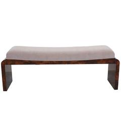 French Art Deco Waterfall Edge Bench with Upholstered Seat circa 1930s