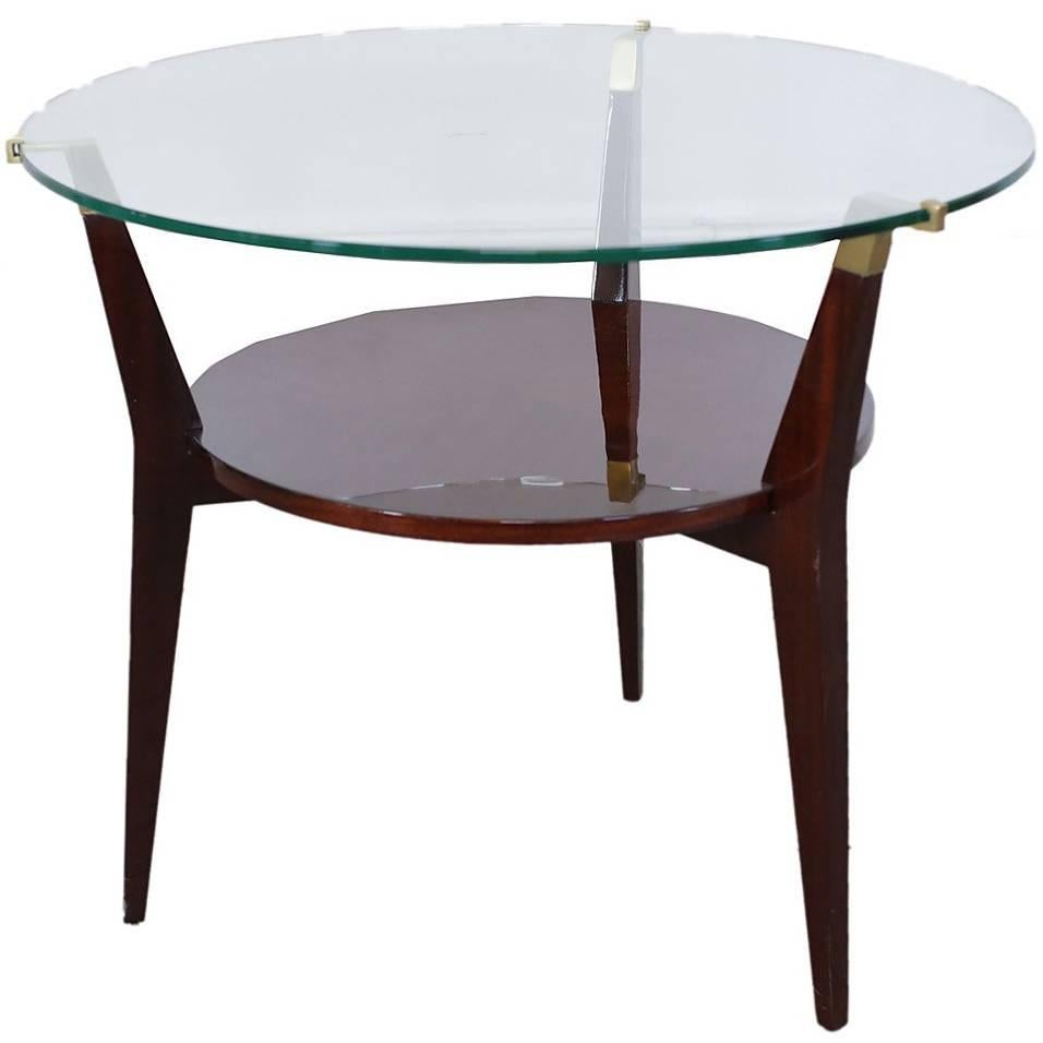 Mid-Century Modern Walnut and Glass Gueridon or Side Table  circa 1950s