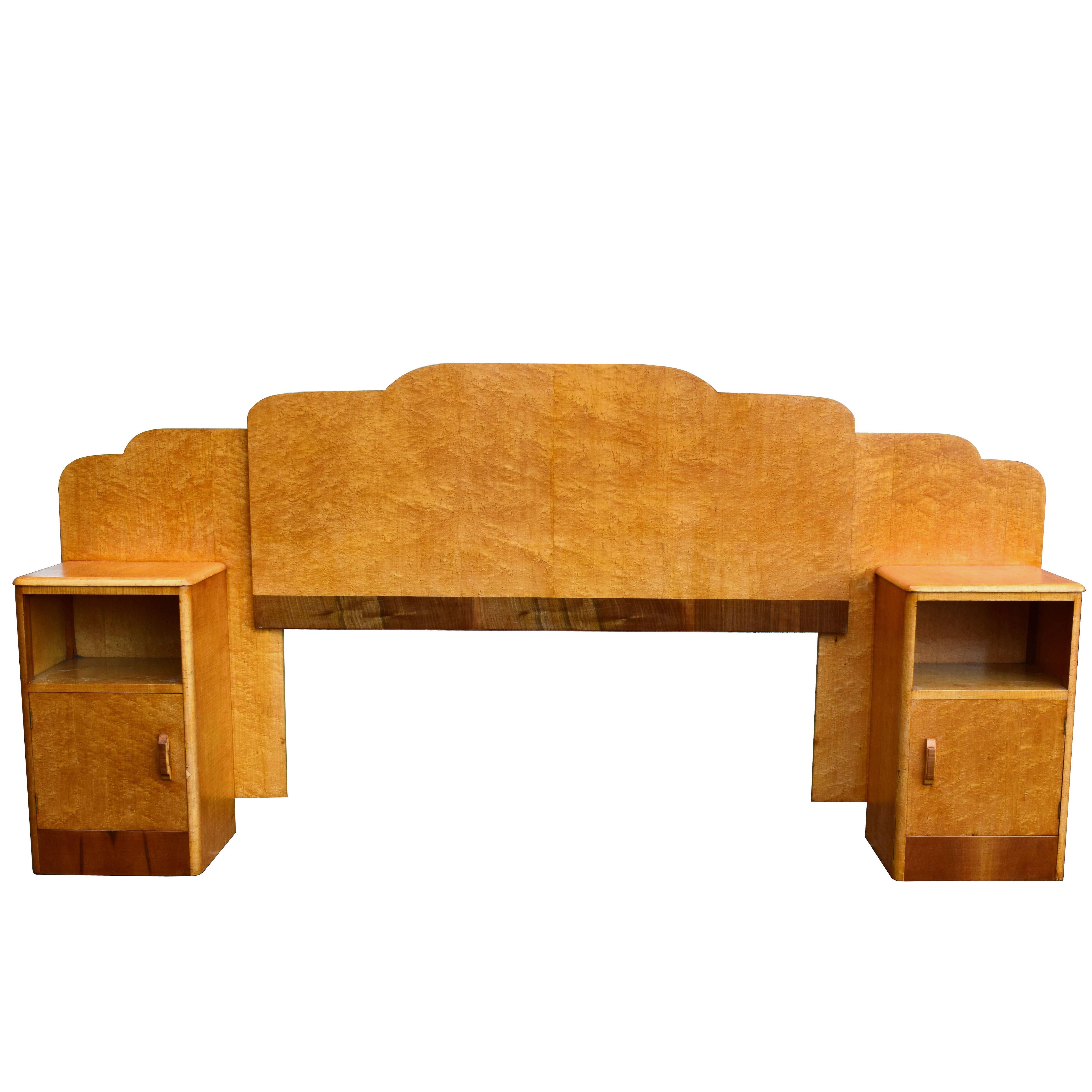 1930s Art Deco Birds Eye Maple Odeon Bed