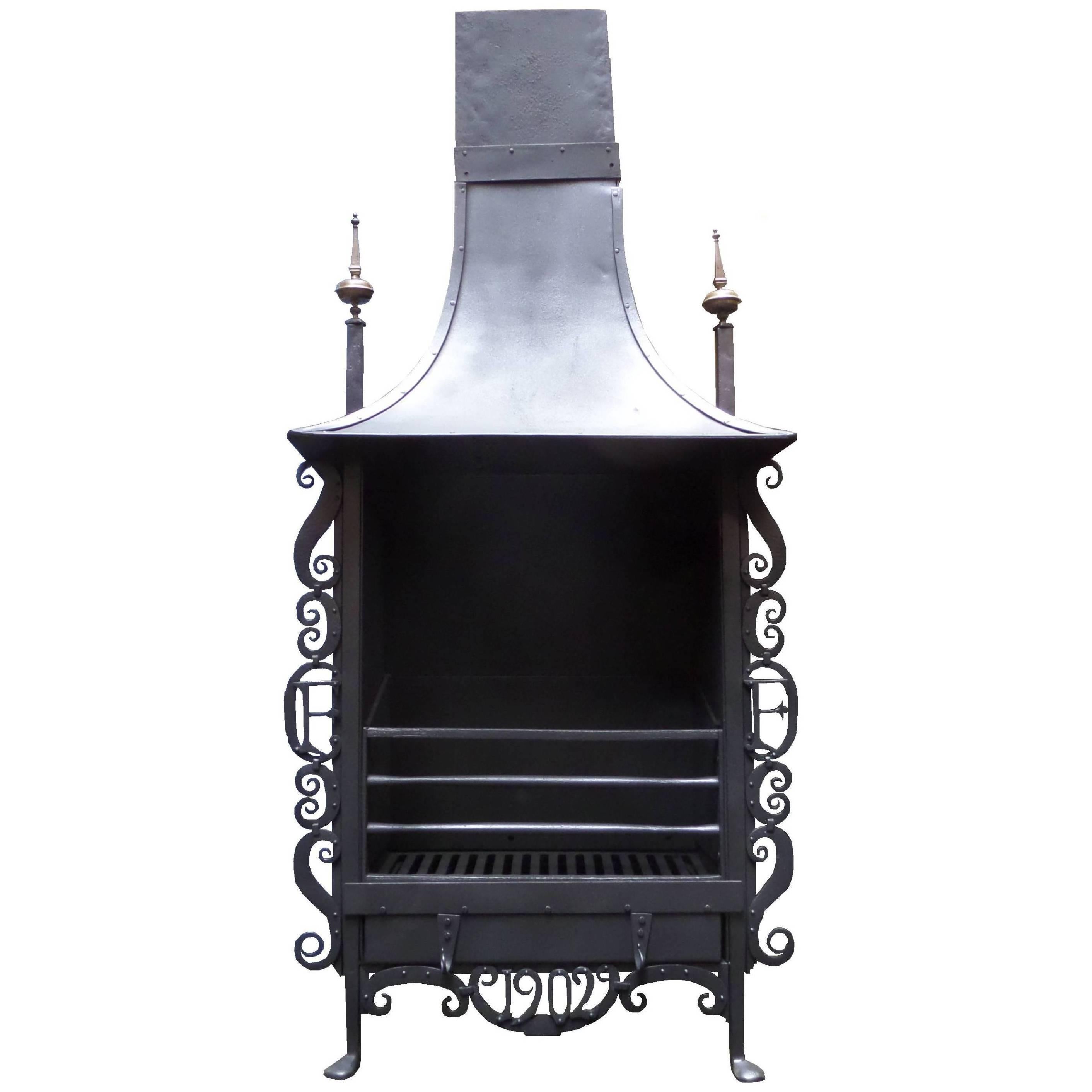 20th Century Edwardian Arts & Craft Canopy Fireplace Fire Grate For Sale