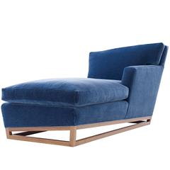 Handmade Contemporary/Modern Chaise Longue/Lounge in Velvet with Walnut Base