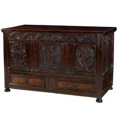 Early 18th Century Carved Oak Dower Chest