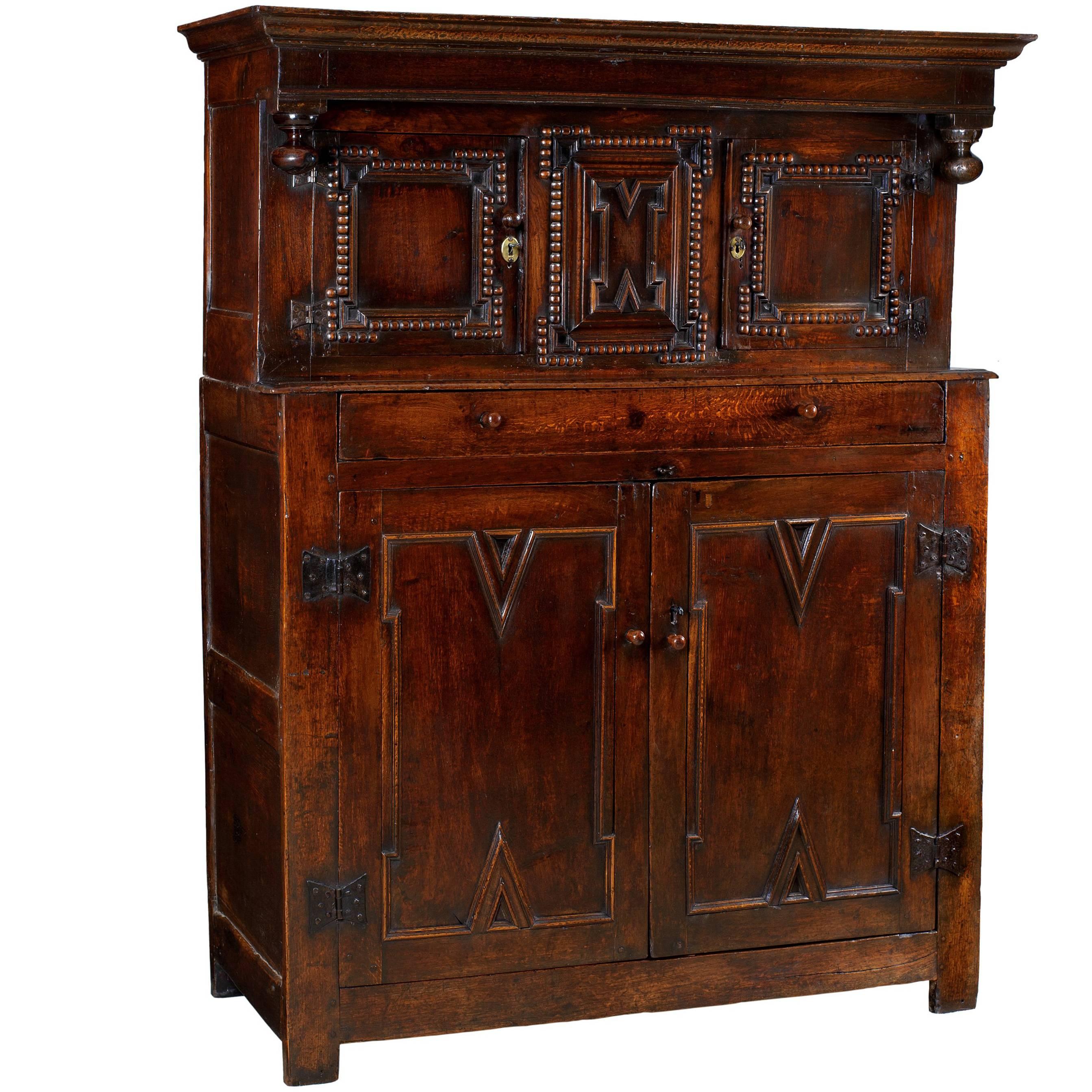 Late 17th Century Carved Oak Court Cupboard For Sale