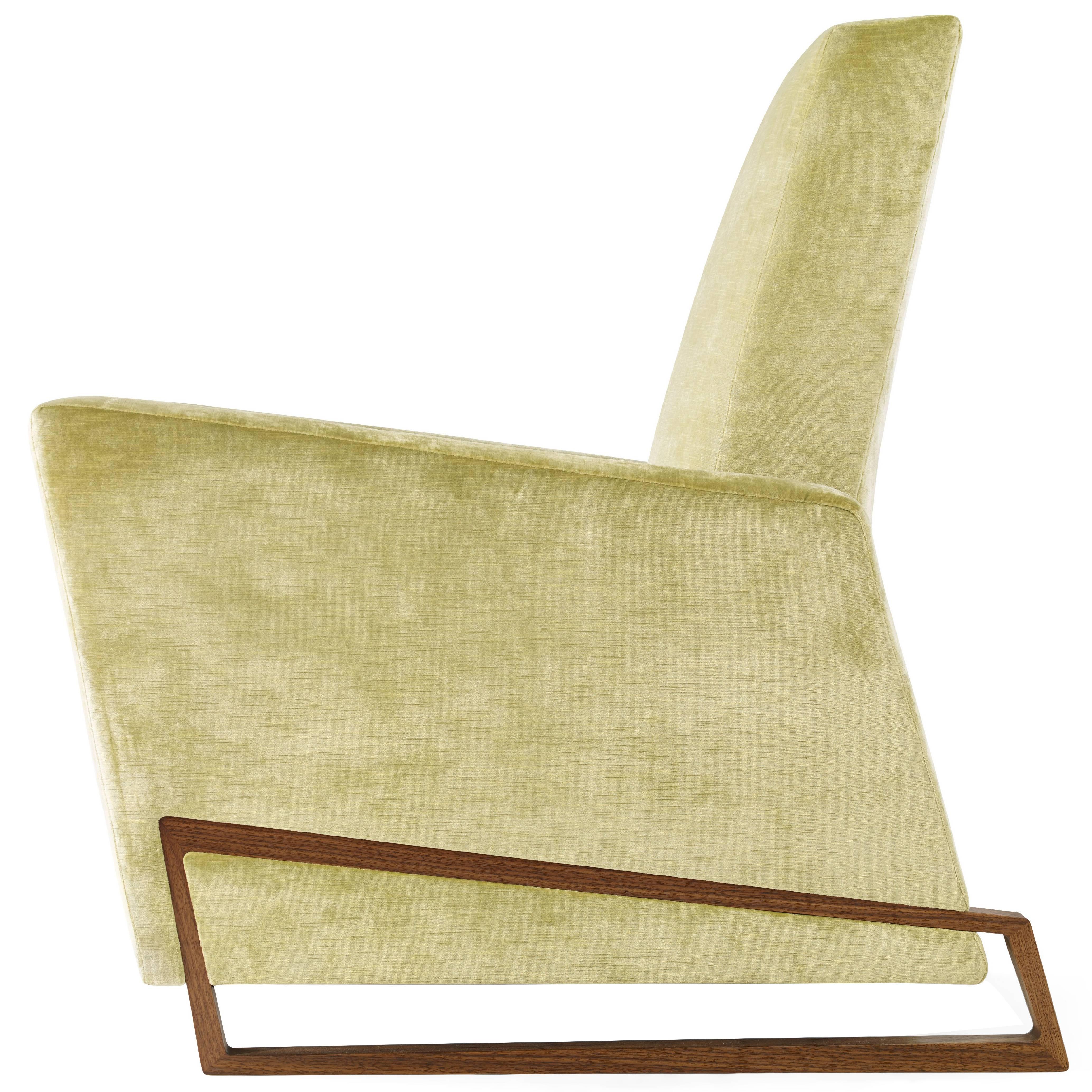 New Handmade Contemporary/Modern, Arm/Club Chair, Velvet Fabric with Walnut Base For Sale