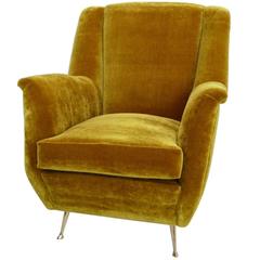 Vintage Italian Armchair or Lounge Chair by ISA Bergamo, 1950s, Reupholstered