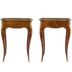 French 19th Century Louis XV Style Marquetry Side Tables, in Topino Manner