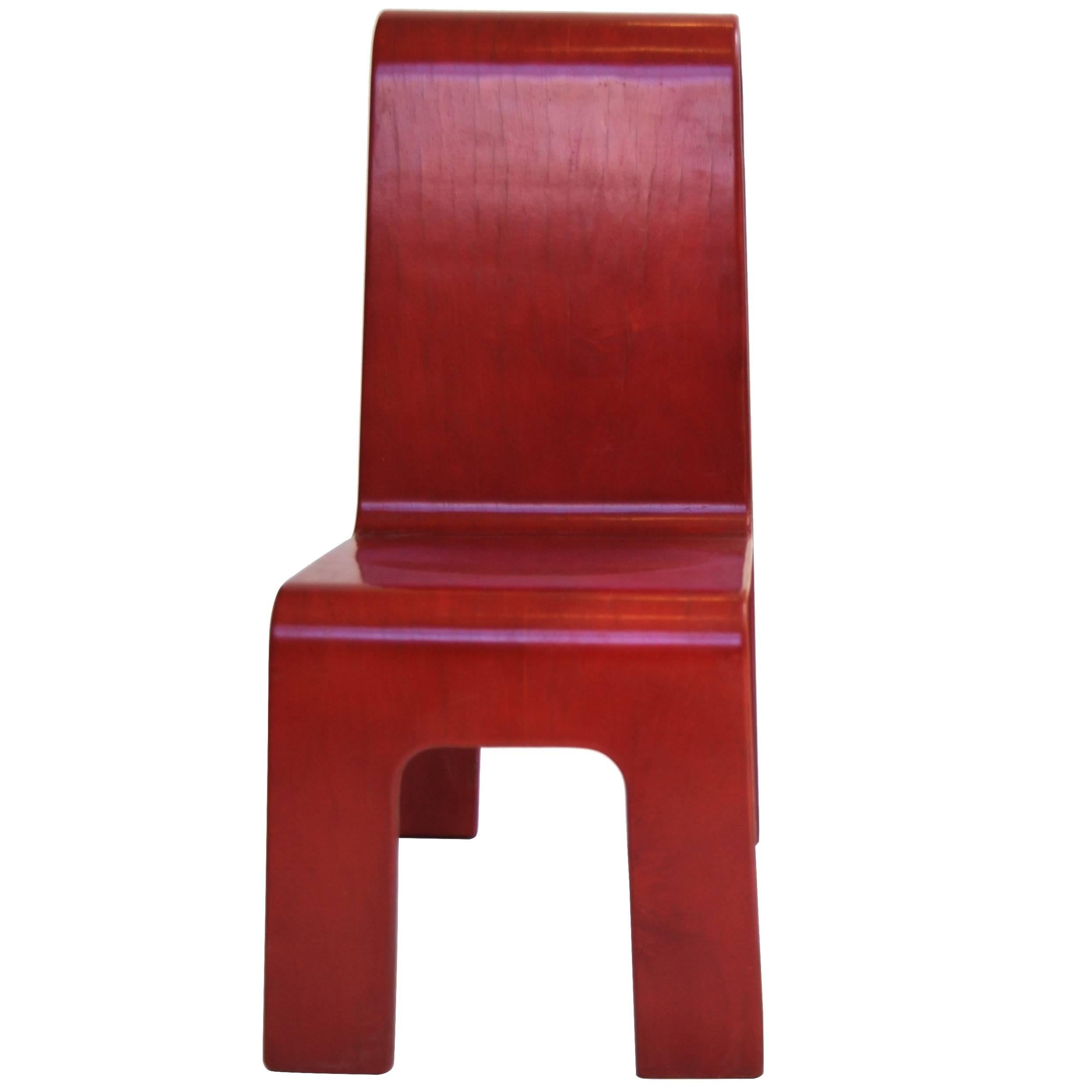 Kinder-Link Molded Maple Plywood Cut-Out Child Chair by Isku, Finland, in Red For Sale