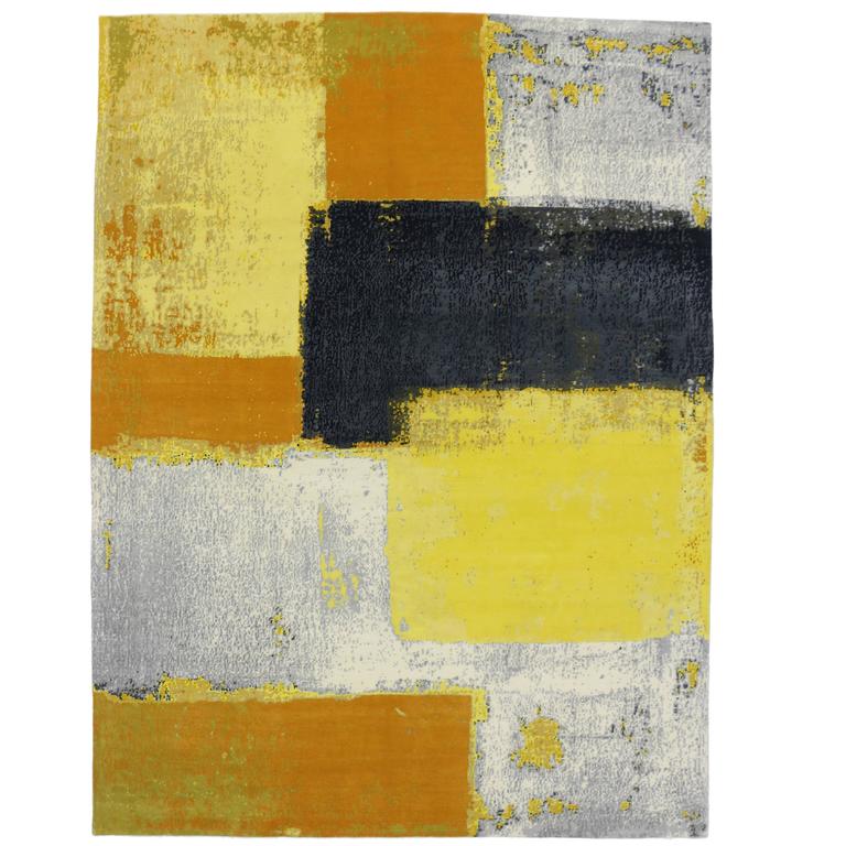 Modern Style Rug with Contemporary Abstract Color Block Texture For