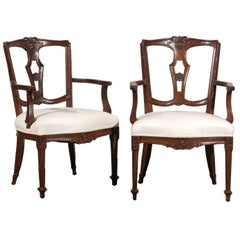 Pair of 19th/20th Century Italian Neoclassical Walnut Arm Chairs