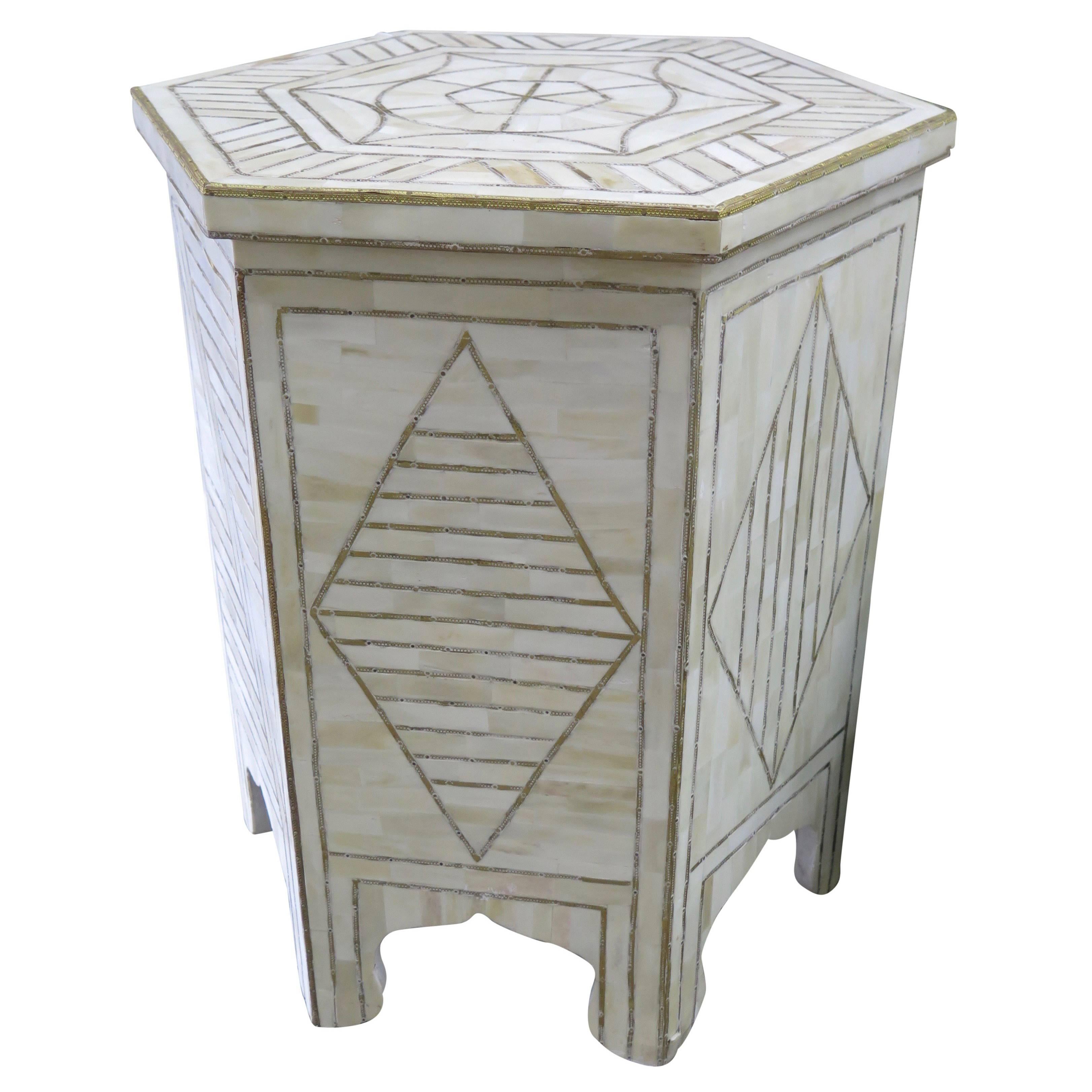 Large Bone and Brass Side Table Moroccan Modern For Sale