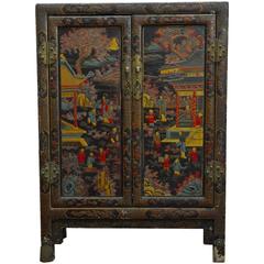 Chinese Polychrome Scholars Bookcase Cabinet