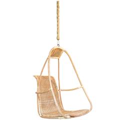 Retro Massive Sculptural French Bamboo and Rattan Hanging Chair