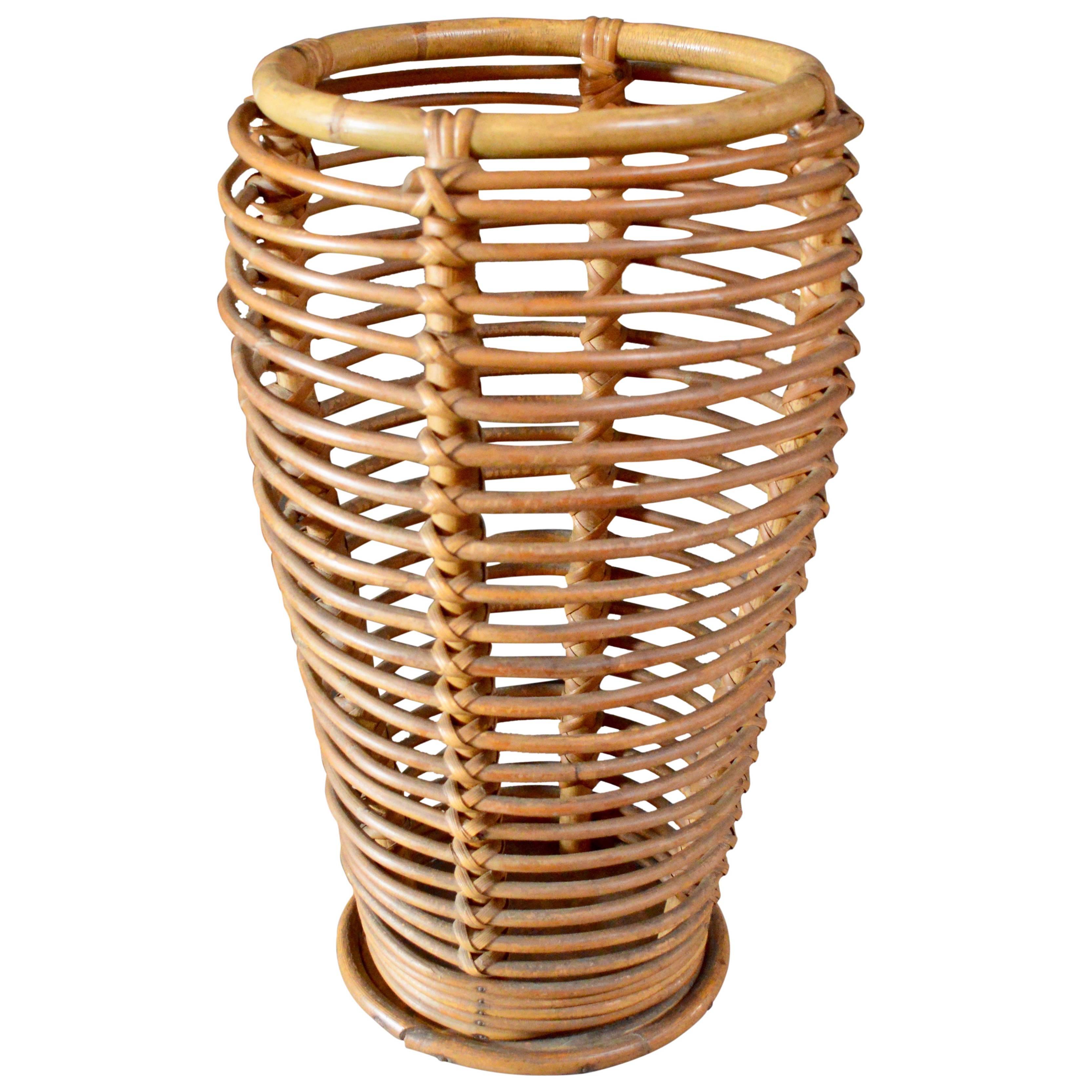 French Rattan and Bamboo Umbrella Stand