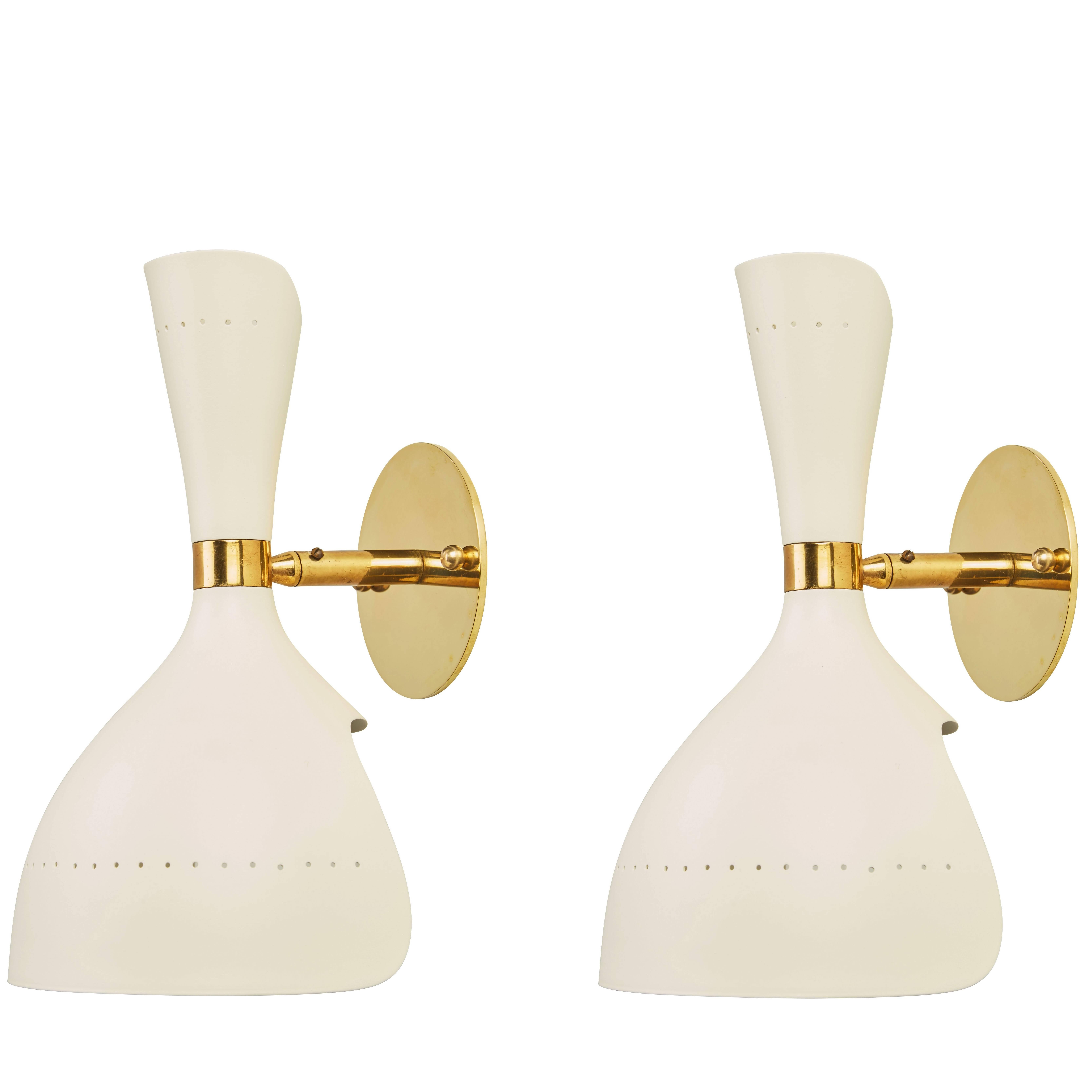 Pair of Brass and Metal Sconces by Stilnovo