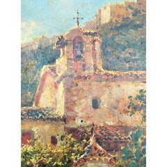 Antique 18th Century Sanctuary Oil on Panel