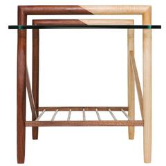 Walnut, Maple and Brass Base Coffee Table with Glass Top 12