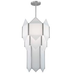 Art Deco Style Skyscraper Chandelier in Stainless Steel with White Glass Panels