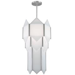 Art Deco Style Skyscraper Chandelier in Stainless Steel with White Glass Panels