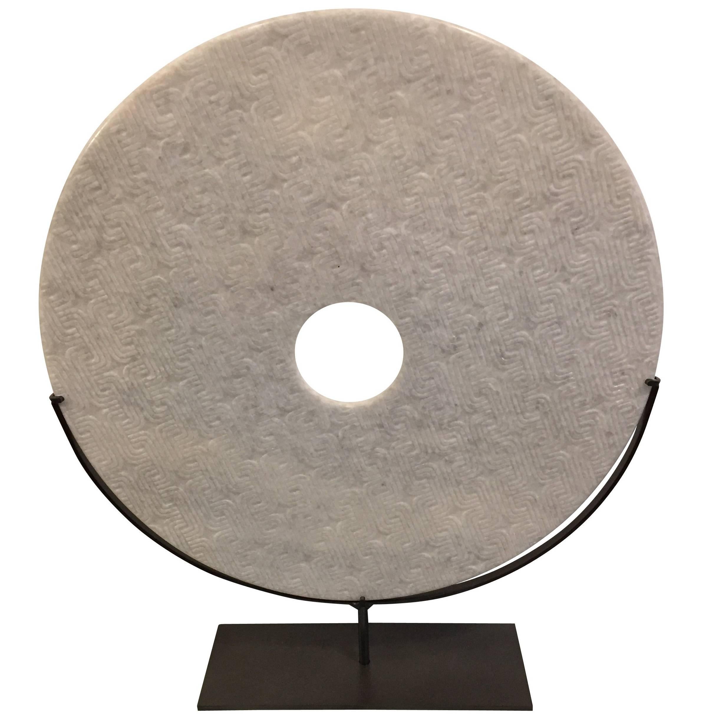 Large White Textured Disc Sculpture, China, Contemporary