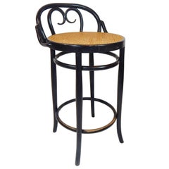 Italian Antique Black Bentwood and Cane Cafe Stool