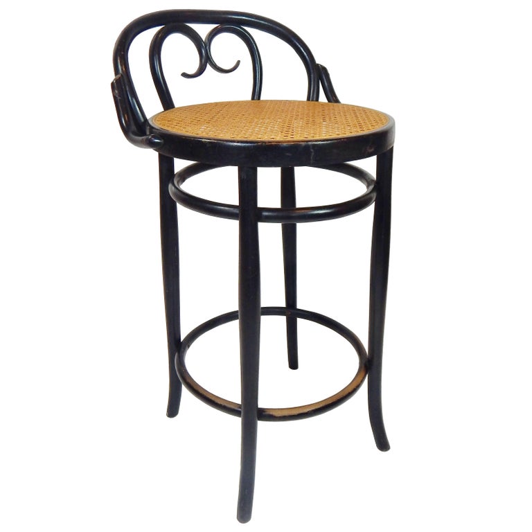 Italian Antique Black Bentwood and Cane Cafe Stool at 1stDibs
