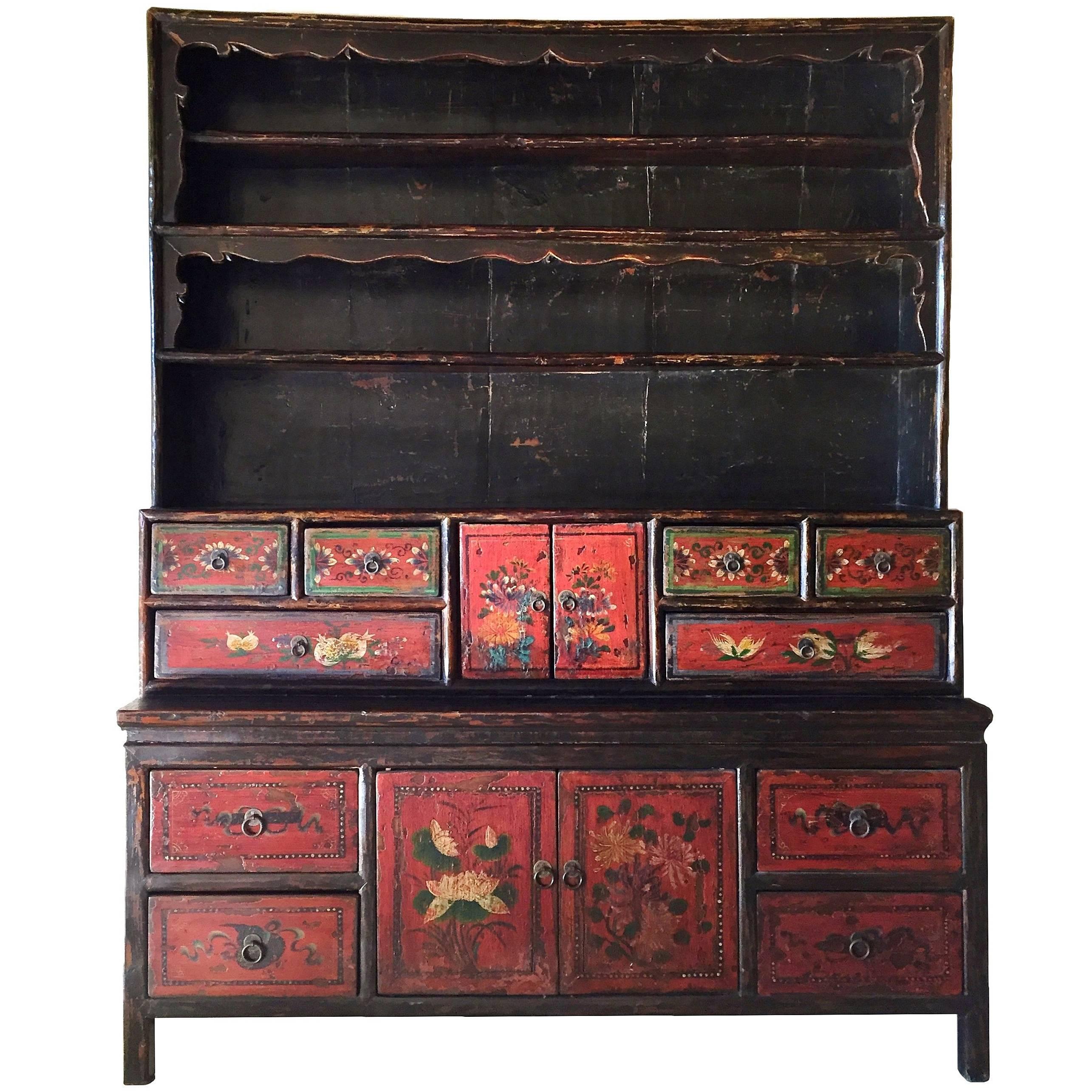 Antique Tibetan Cupboard, Hand-Painted For Sale