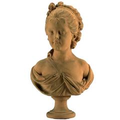 French Terracotta Bust Young Girl with the Rose after a Pajou