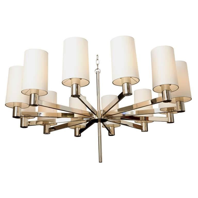 Ceiling Fixture Mid Century Modern Architectural polished nickel Italy 1950's For Sale