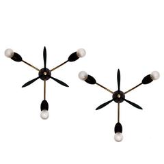 Pair of Italian Wall or Ceiling Lights Flush Mounts Sconces, 1950s 1