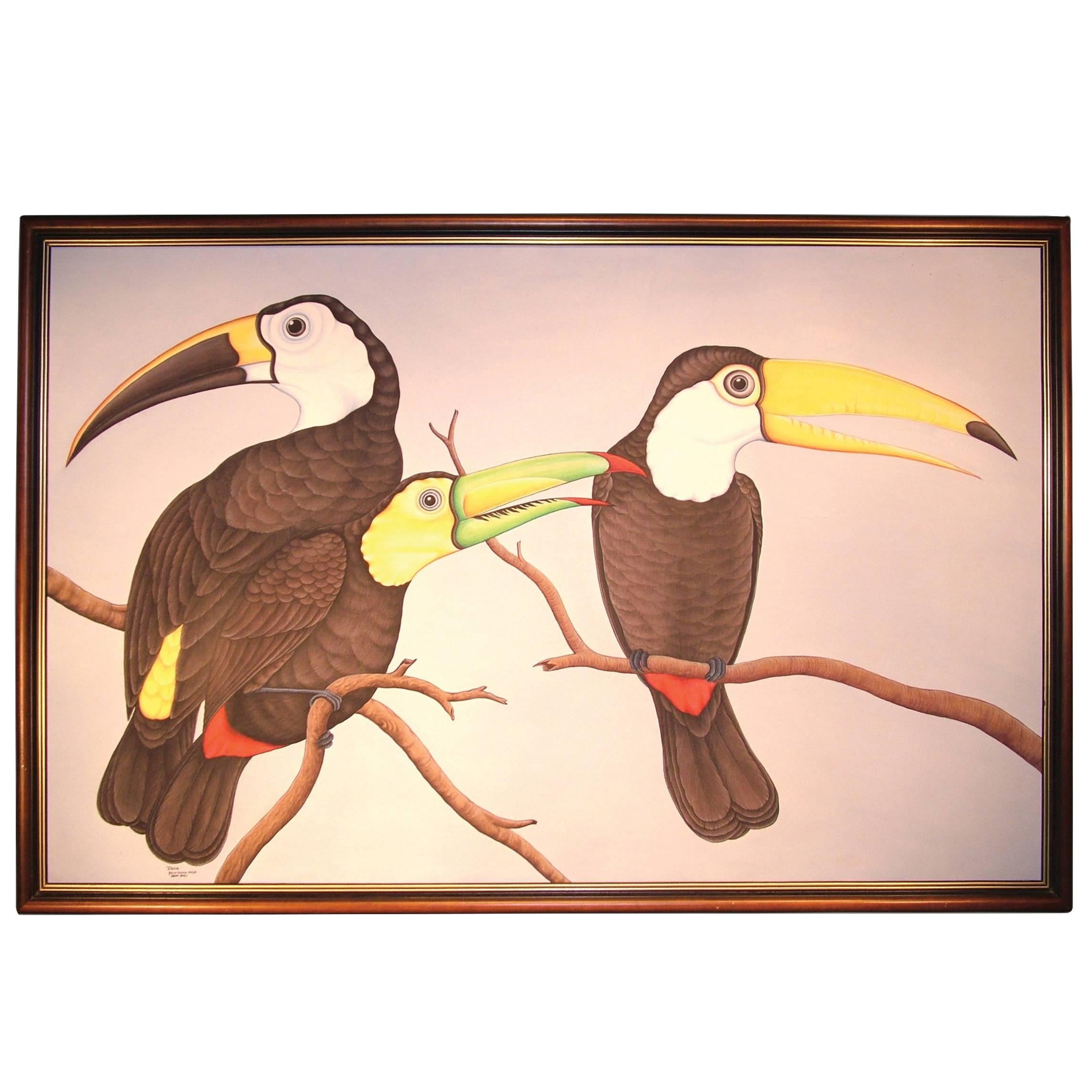 Contemporary Oil Painting of Tropical Birds by Balinese Artist Jirya
