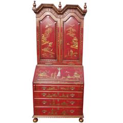 Antique  Late 19th/Early 20th Century Lacquer and Gilt Chinoiserie Secretary Bookcase