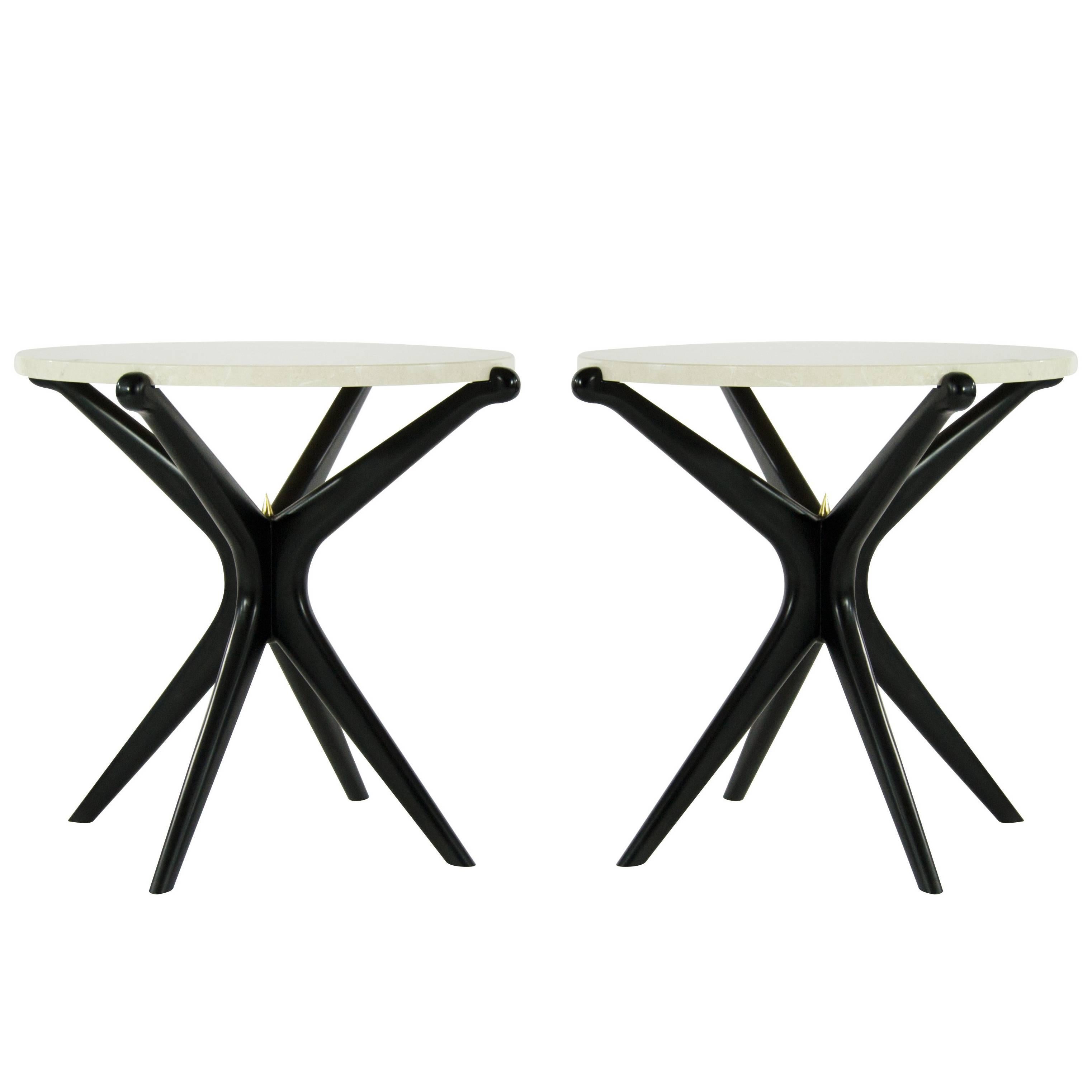 Pair of Ebonized Gazelle Collection End Tables For Sale