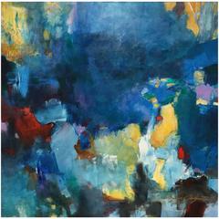 "Phthalo Blue Mood" Original Acrylic on Panel Painting by Ryan Fugate, 2015