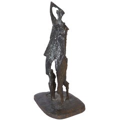 Figural Patinated Bronze Abstract Sculpture with Group, Dated 1957