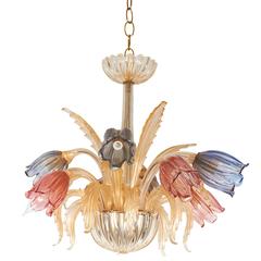 Murano Glass Tulip Chandelier with Gold Accent