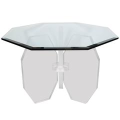 Vintage Mid-Century Modernist Sculptural Faceted Lucite and Bevelled Glass Dining Table 