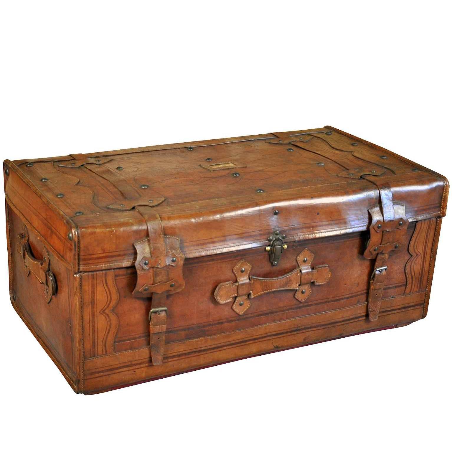 19th Century French Leather Trunk