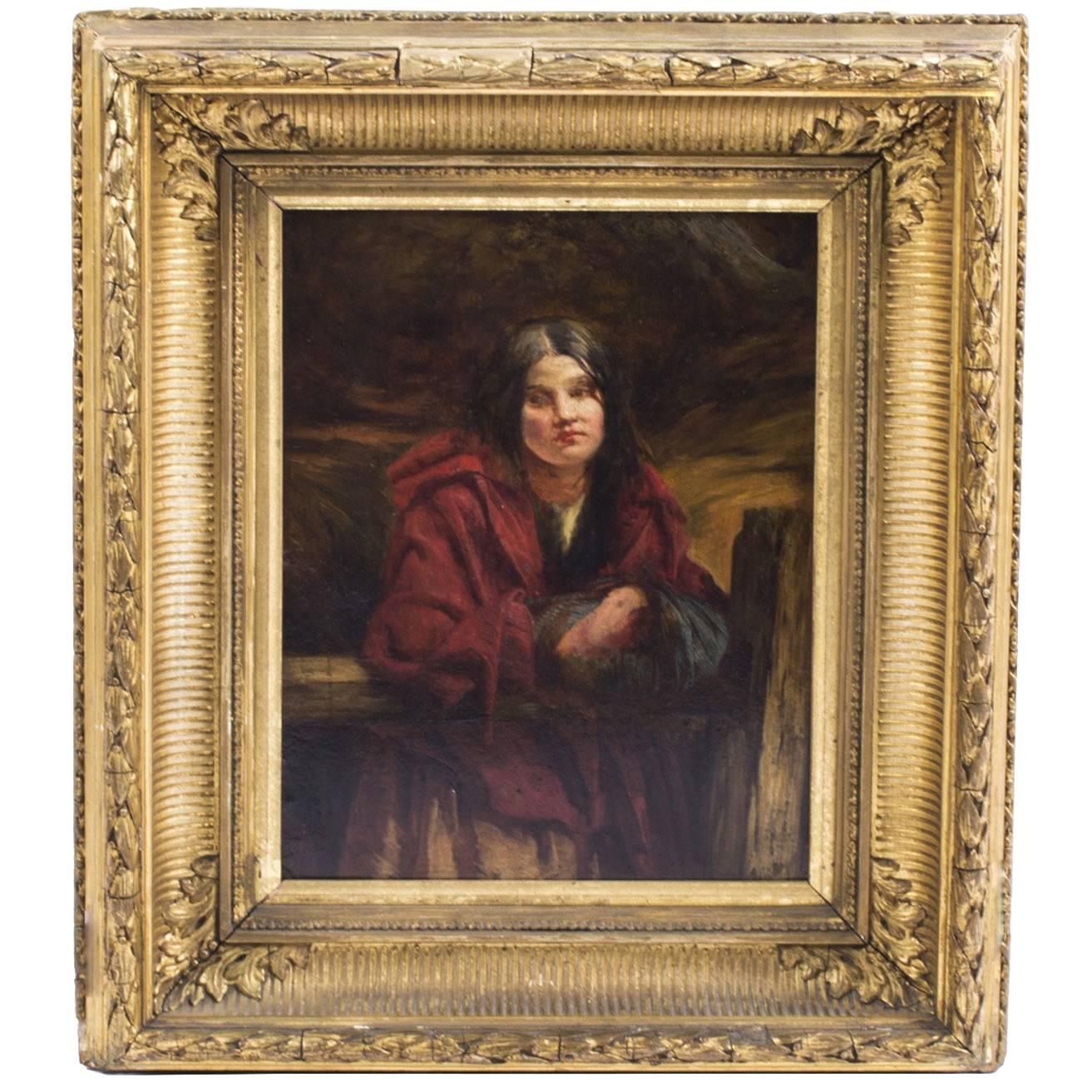 19th Century Oil Painting of Peasant Girl R Gavin RSA