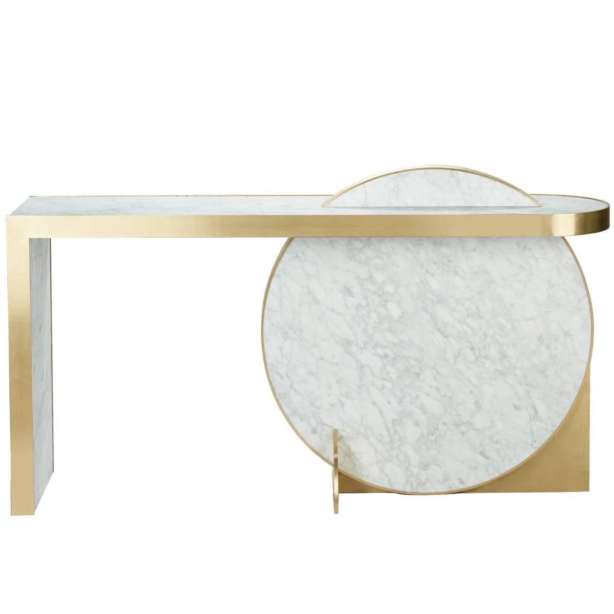 The Collision Console Carrara Marble and Brushed Brass by Lara Bohinc