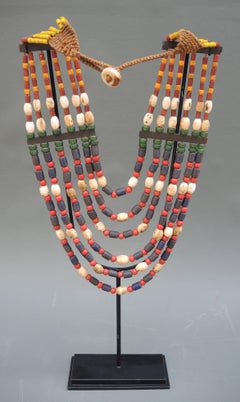 Vintage Naga Tribal Beaded Necklace on Custom-Made Display Stand