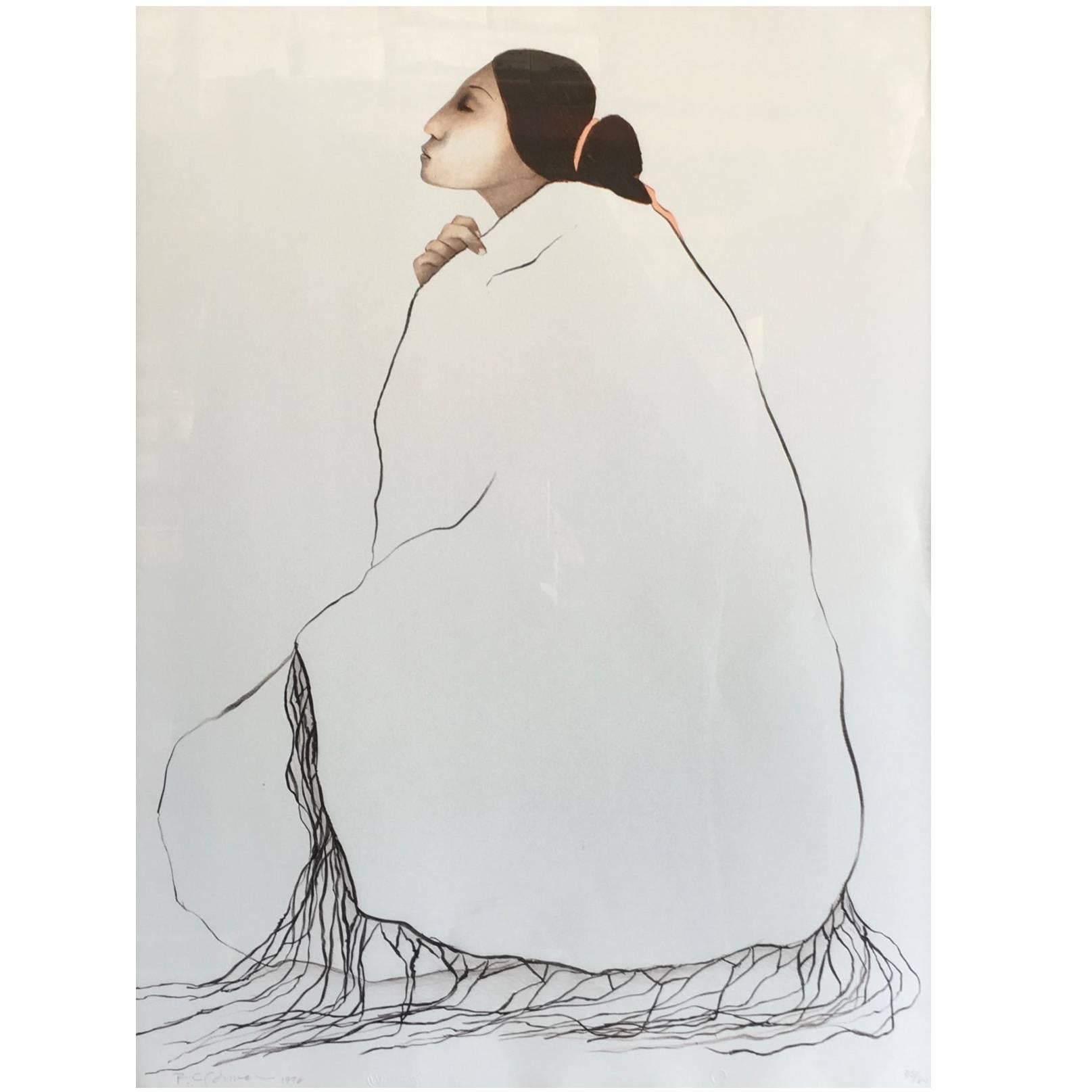 R.C. Gorman, Woman From Canyon de Chelly 'State II', 1978, Lithograph, Signed For Sale