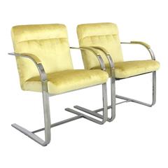 Set of Mid-Century Modern Chrome Framed Canary Velvet Chairs 7