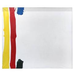 Large 1970s French Oil Panting in Red, Yellow and Blue by Jean-Pierre Pericaud 9