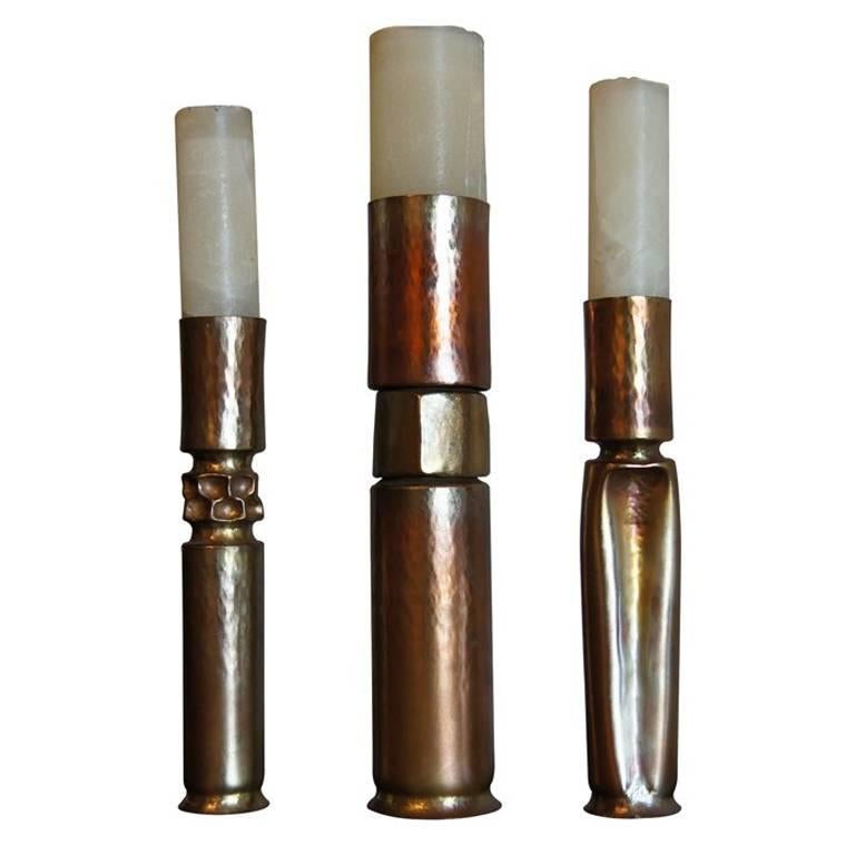 Set of Three Oxidized Copper Candlesticks by Thomas Roy Markusen