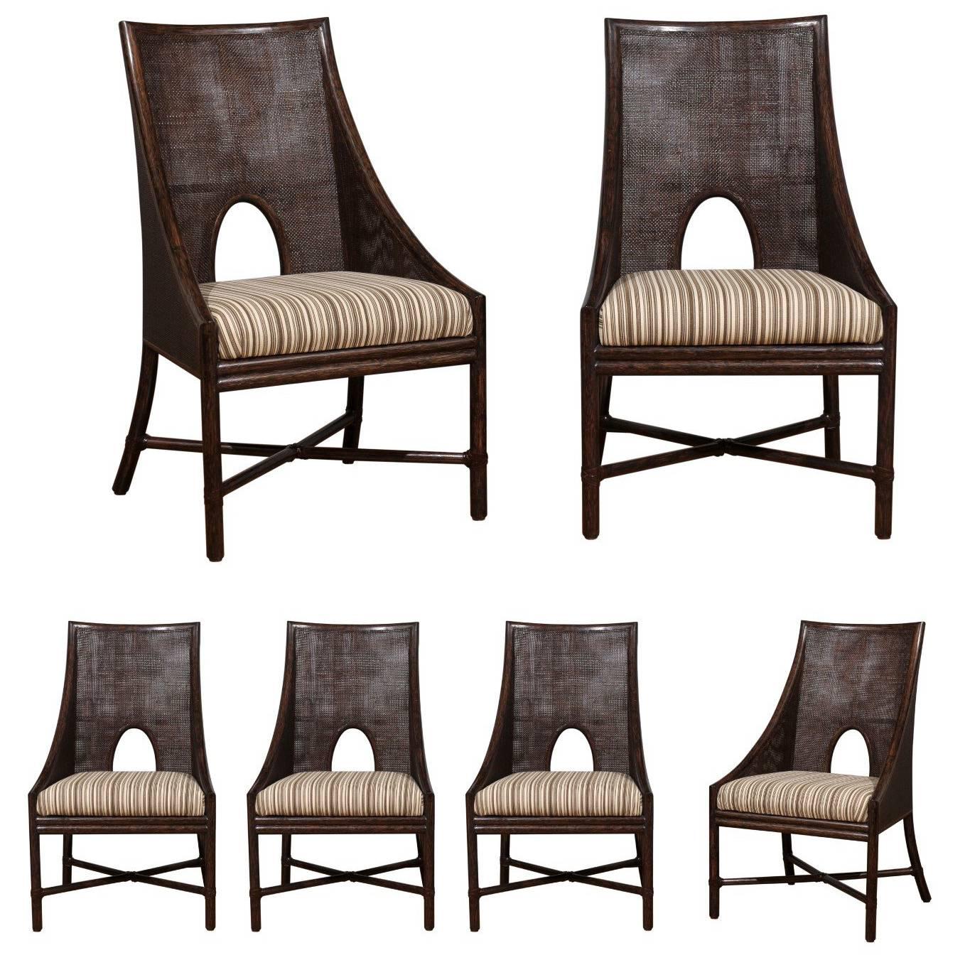 Elegant Set of Six Rattan and Cane Dining Chairs by McGuire