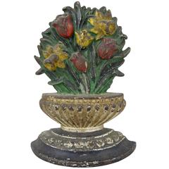 Vintage Hubley Cast Iron Classical Urn and Spring Floral Bouquet Doorstop