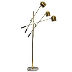 Vintage 1960s Italian Three-Arm Brass Floor Lamp in the Style of Tempestini