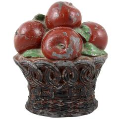 Antique Primitive Solid Lead Basket of Red Apples 15 Pound Doorstop
