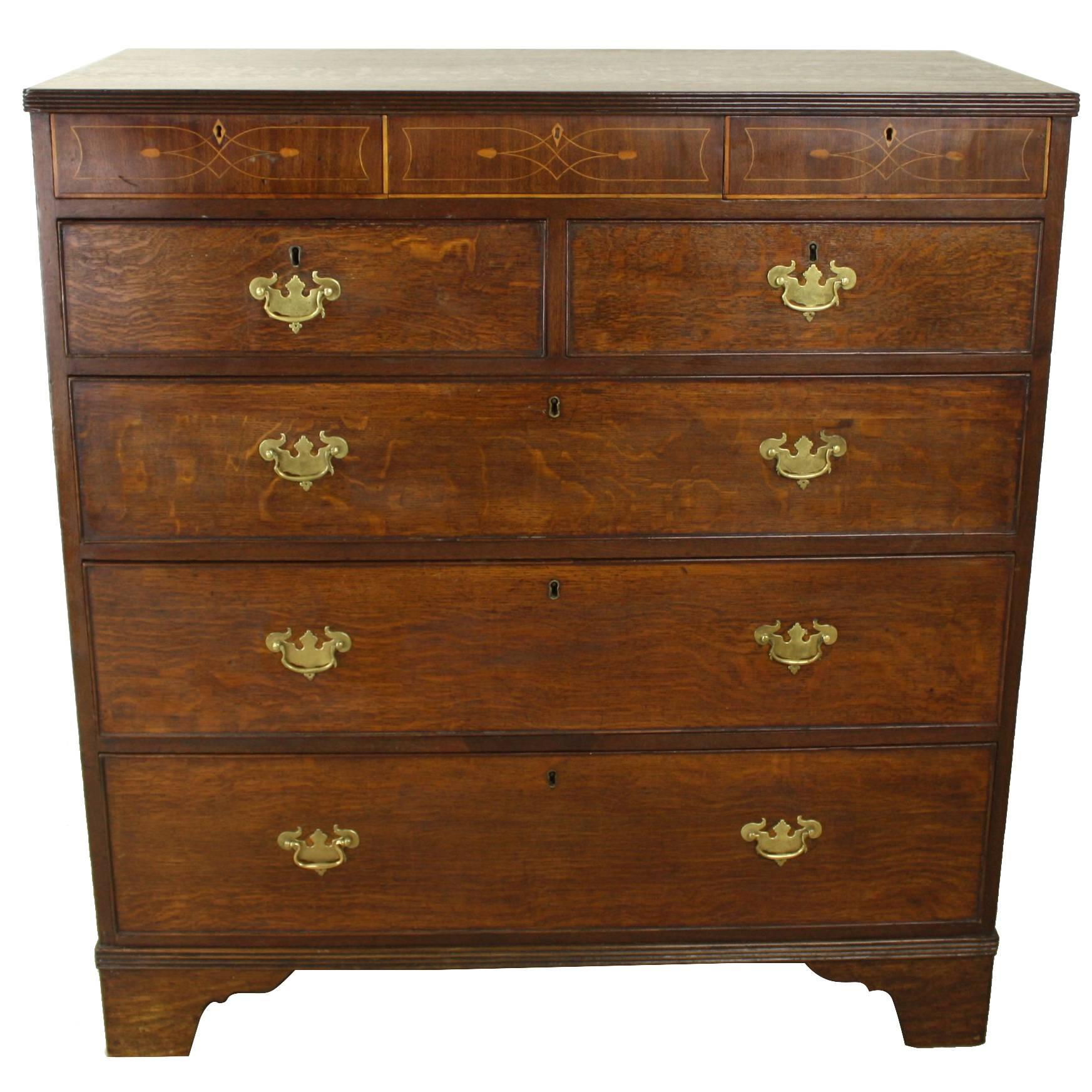 Formal Georgian Oak Chest of Drawers with Satinwood Inlay