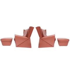 Alessandro Mendini Lounge Chairs with Ottomans